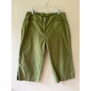 Woolrich Sz 31 Army Green Capri Pants Side Slits Pockets High Rise Casual